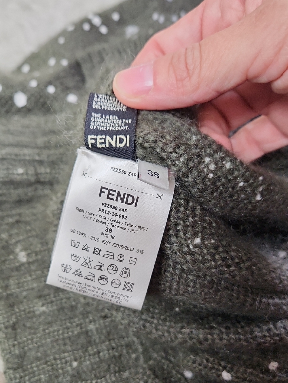 Fendi Mohair Silk Sweater Mockneck Crewneck - Army Green & White - Small - Picture 8 of 9